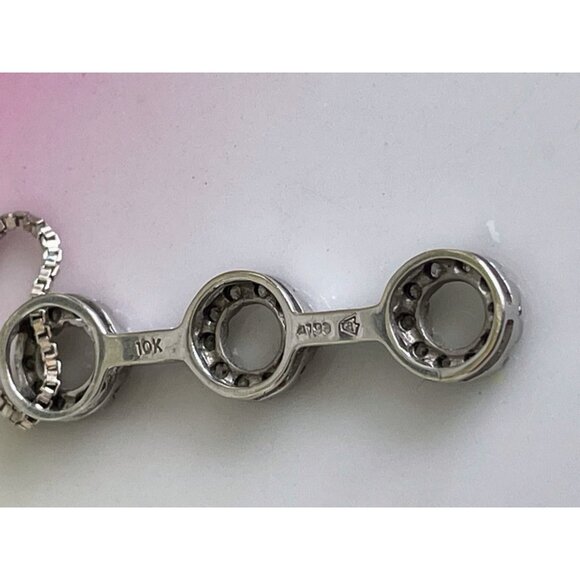 10K White Gold Pendant 3 Circles sterling chain - Picture 14 of 16